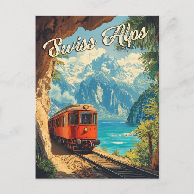 Red Steam Locomotive Souvenir: Vintage Swiss Alps  Postcard (Front)