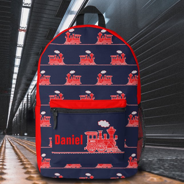 Red steam train kids named  printed backpack (Creator Uploaded)
