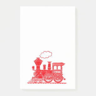 Red steam train named graphic post it notes