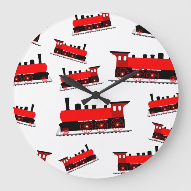Red Steam Train Pattern  Large Clock (Front)
