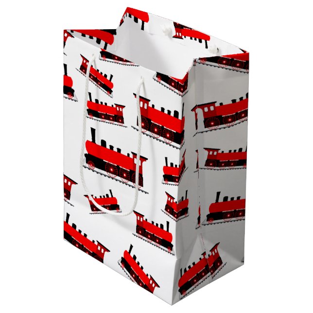 Red Steam Train Pattern Medium Gift Bag (Front Angled)