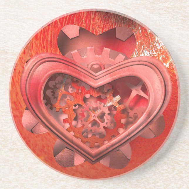 red  steampunk heart coaster (Front)