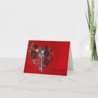 Red Steampunk Heart Wedding Thank You Cards