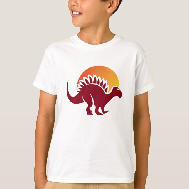 Red Stegosaurus Sunset Silhouette  T-Shirt (Front)