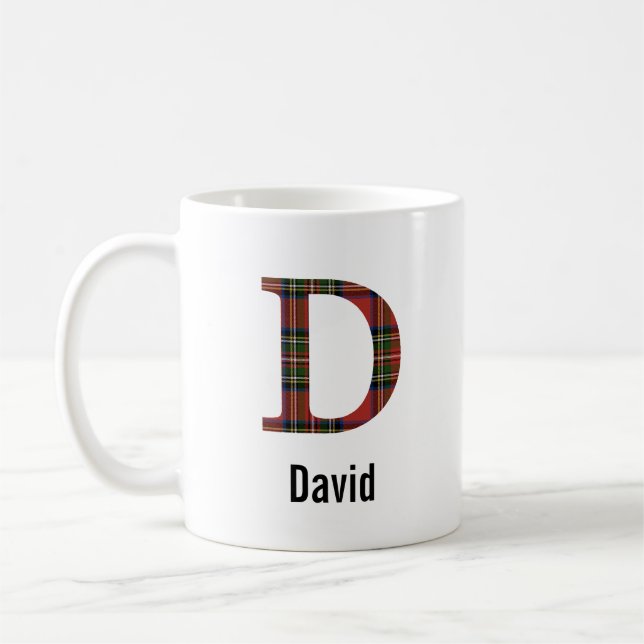 Red Stewart Plaid Monogram D Mug (Left)