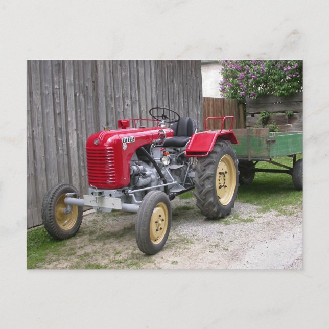 Red Steyr Tractor T84 Postcard (Front)