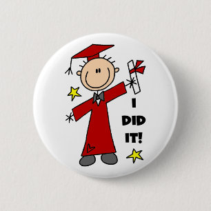 Red Stick Figure Boy Graduate 6 Cm Round Badge