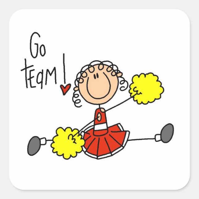 Red Stick Figure Cheerleader t-shirts and Gifts Square Sticker (Front)