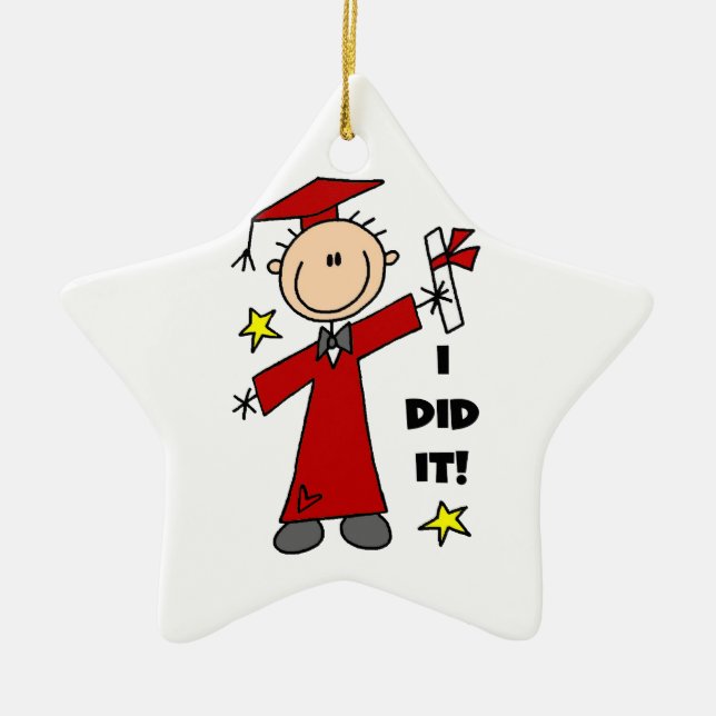 Red Stick Figure Male Graduate Ceramic Tree Decoration (Front)