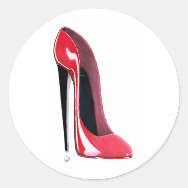 Red Stiletto High Heel Shoe Art Classic Round Sticker (Front)