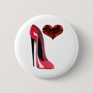 Red Stiletto Shoe and 3D Heart design 6 Cm Round Badge