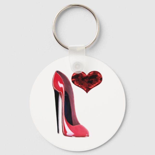 Red Stiletto Shoe and 3D Heart design Key Ring (Front)
