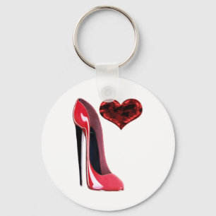 Red Stiletto Shoe and 3D Heart Key Ring