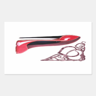 Red Stiletto Shoe Art and Heart Swirls Rectangular Sticker