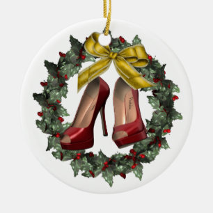 Red Stiletto Shoe Wreath Custom Christmas Ornament