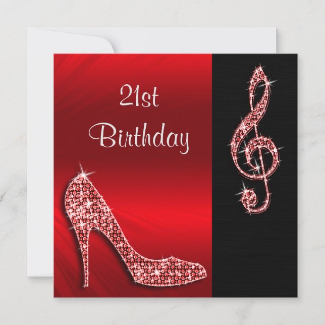 Red Stiletto & Treble Cleft 21st Birthday Invitation (Front)