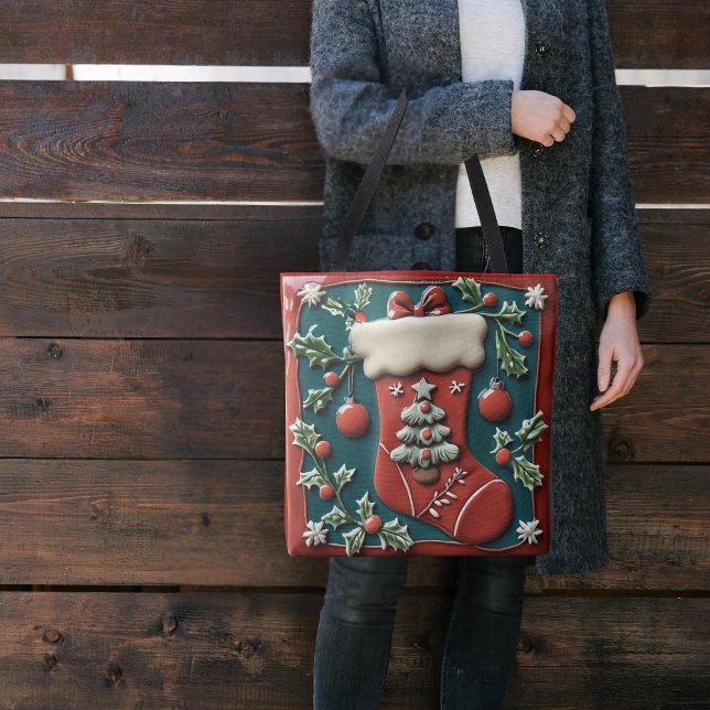 Red Stocking Christmas Tote Bag (Creator Uploaded)