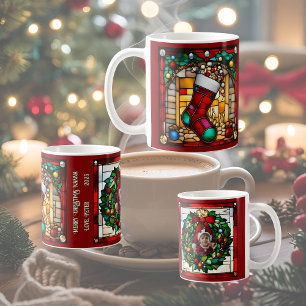 Red Stocking Faux Stained Glass Coffee Mug