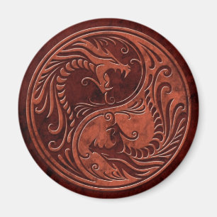 Red Stone Yin Yang Dragons Magnet