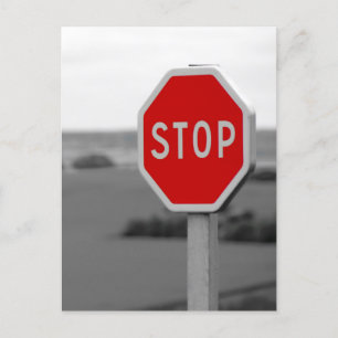 Red Stop Road Sign Minimalist Photography  Holiday Postcard