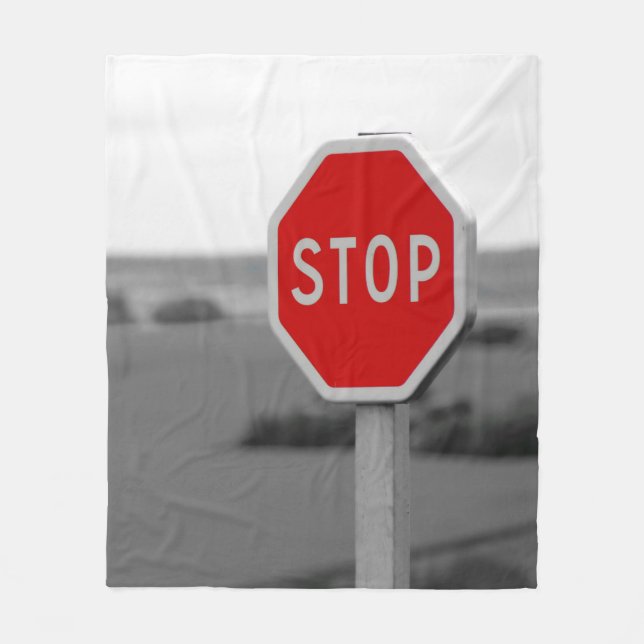 Red Stop Road Sign Minimalist Photography Poster Fleece Blanket (Front)