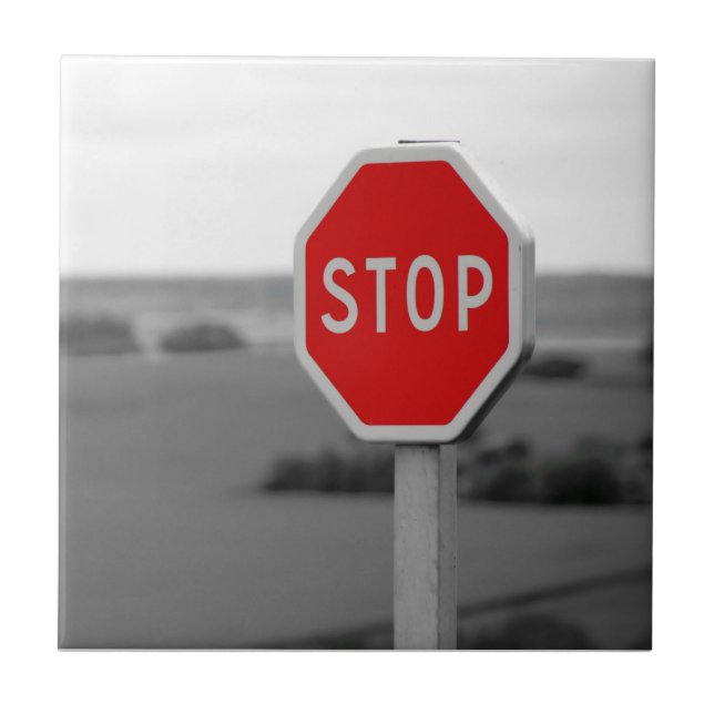 Red Stop Road Sign Minimalist Photography Poster Tile (Front)