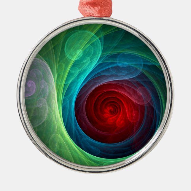 Red Storm Abstract Art Round Metal Tree Decoration (Front)