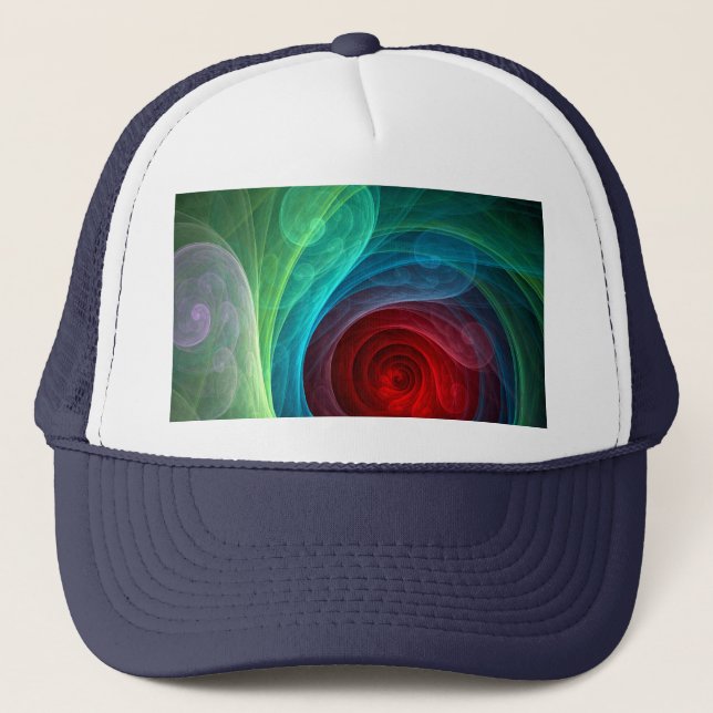 Red Storm Floral Modern Abstract Art Colour Patter Trucker Hat (Front)