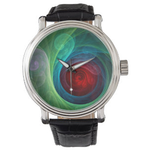 Red Storm Floral Modern Abstract Art Colour Patter Watch