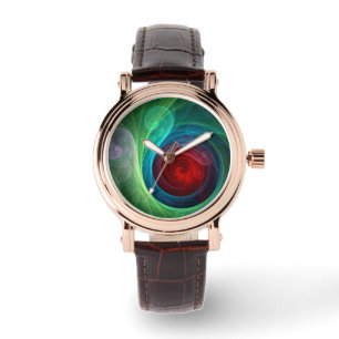Red Storm Floral Modern Abstract Art Colour Patter Watch