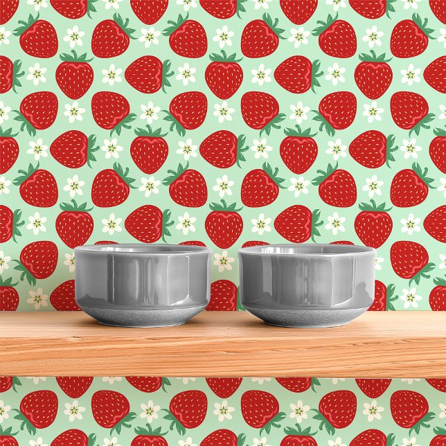 Red Strawberries And Blooms On Mint Green Wallpaper (Creator Uploaded)