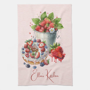 Red Strawberries and Desserts Tea Time Tea Towel