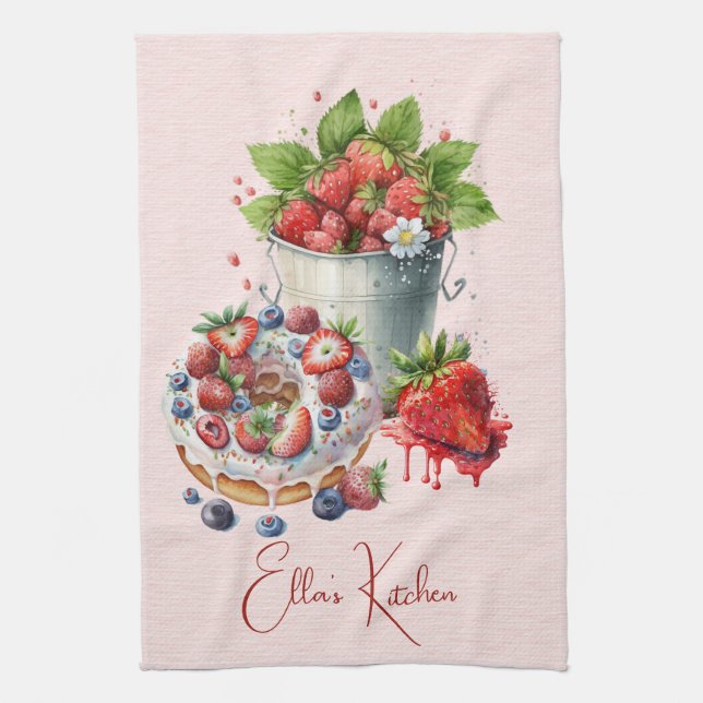 Red Strawberries and Desserts Tea Time Towel (Vertical)