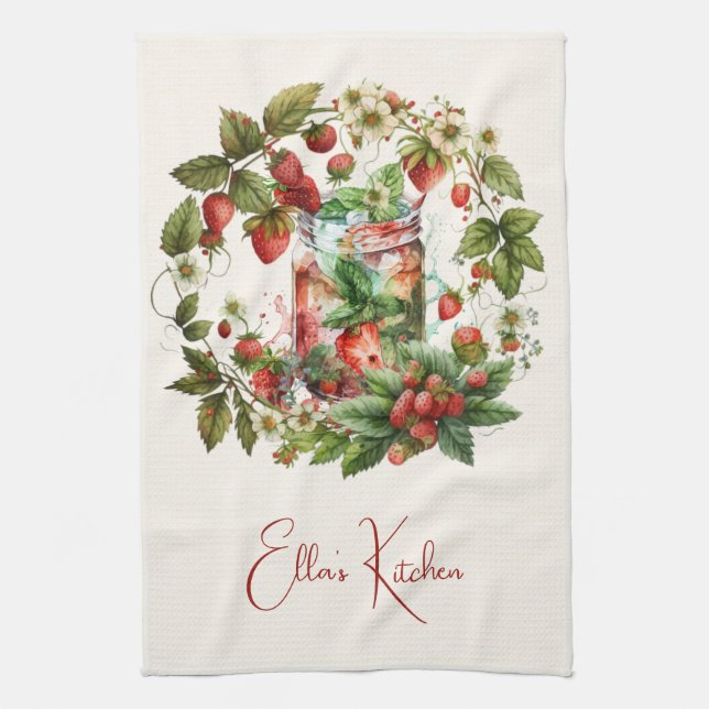 Red Strawberries and Desserts Tea Time Towel (Vertical)
