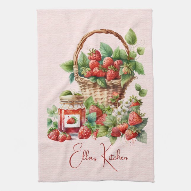 Red Strawberries and Desserts Tea Time Towel (Vertical)