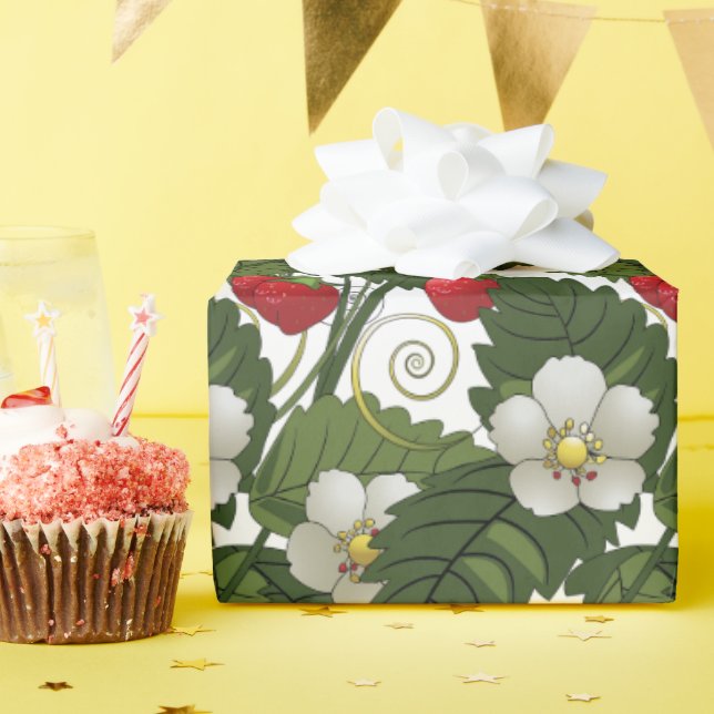 Red Strawberries and Green Leaves Decoupage Wrapping Paper (Birthday Party)