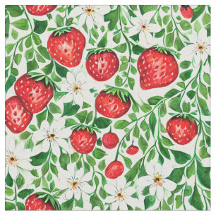 Red Strawberries and White Flowers Fabric