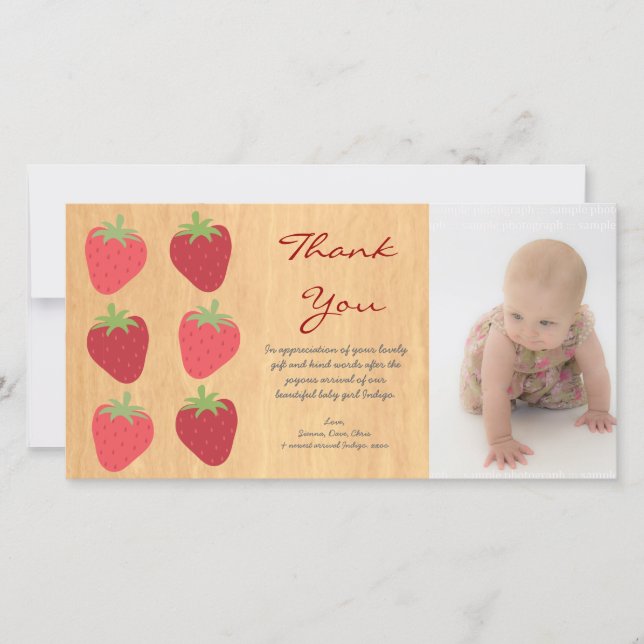 Red Strawberries Baby Thank You Photo Card (Front)
