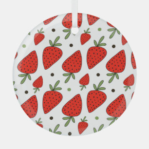 Red Strawberries Cartoon Seamless Pattern Glass Tree Decoration