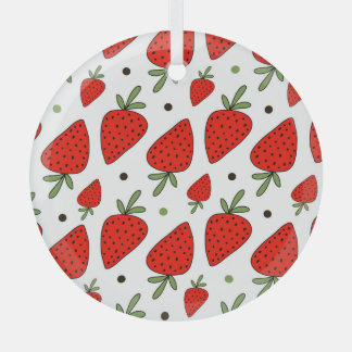 Red Strawberries Cartoon Seamless Pattern Glass Tree Decoration