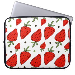 Red Strawberries Cartoon Seamless Pattern Laptop Sleeve
