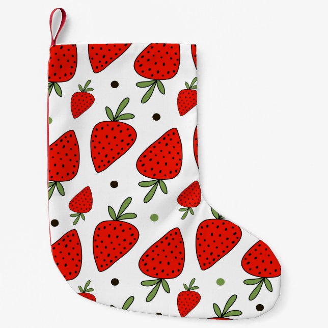Red Strawberries Cartoon Seamless Pattern Small Christmas Stocking (Front)