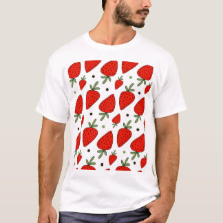 Red Strawberries Cartoon Seamless Pattern T-Shirt