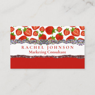 Red Strawberries Feminine Glam Retro Business Card