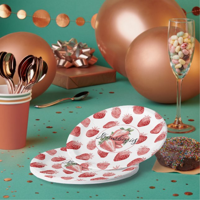 Red Strawberries Fruit Birthday Paper Plate (Multi)