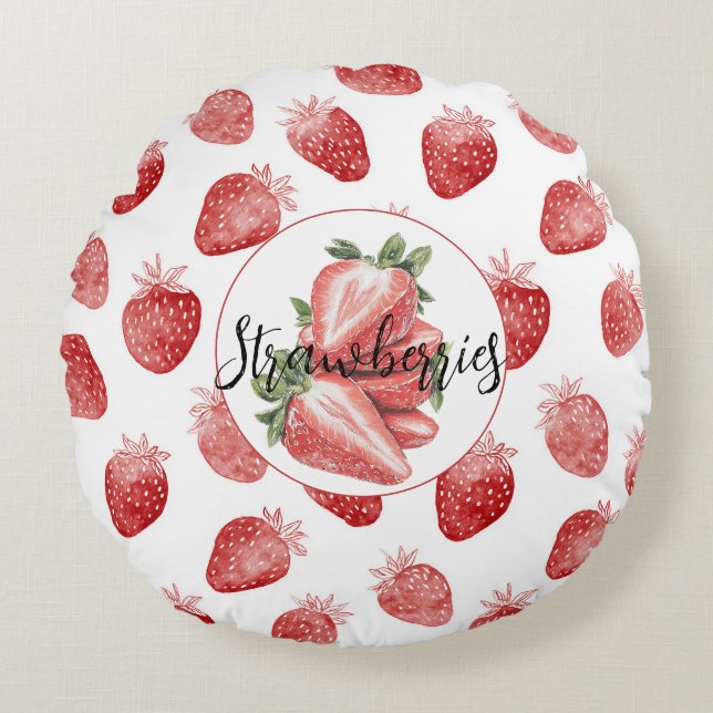 Red Strawberries Fruit   Round Cushion (Front)