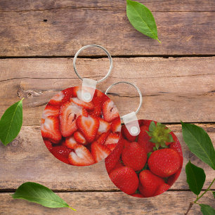 Red Strawberries Heart-shape Slices Photographic Key Ring