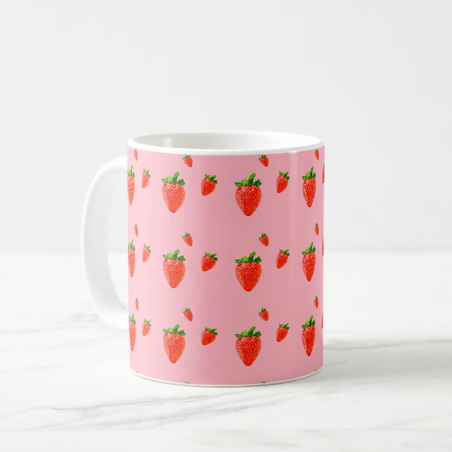 Red Strawberries on pink background   Coffee Mug (Front Left)