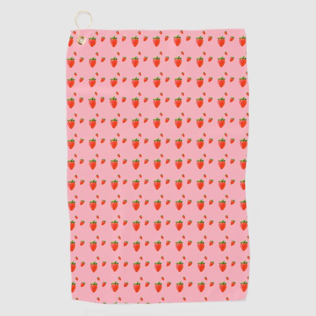 Red Strawberries on pink background   Golf Towel (Front)