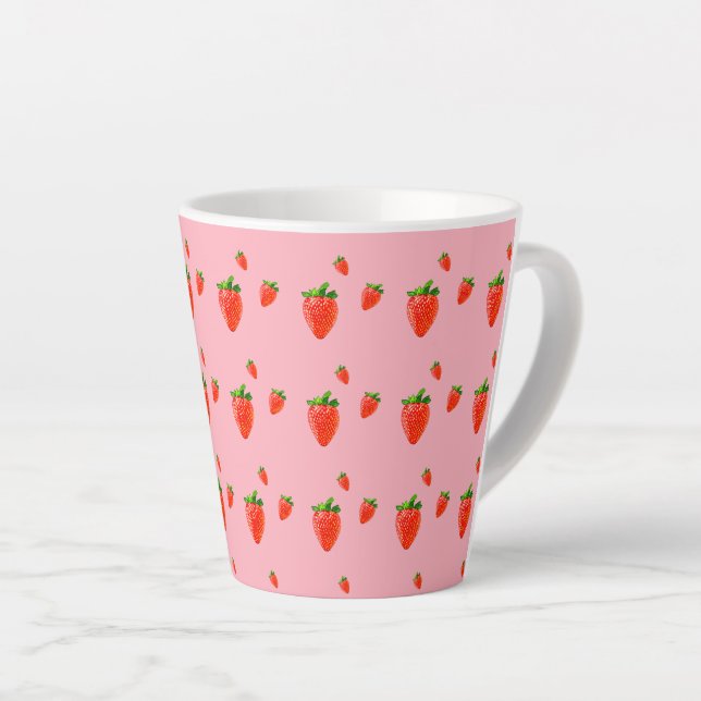 Red Strawberries on pink background   Latte Mug (Right Angle)